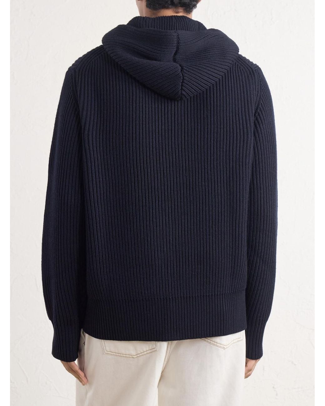 Orlebar Brown Blue Kirk Ribbed Merino Wool Hoodie for men