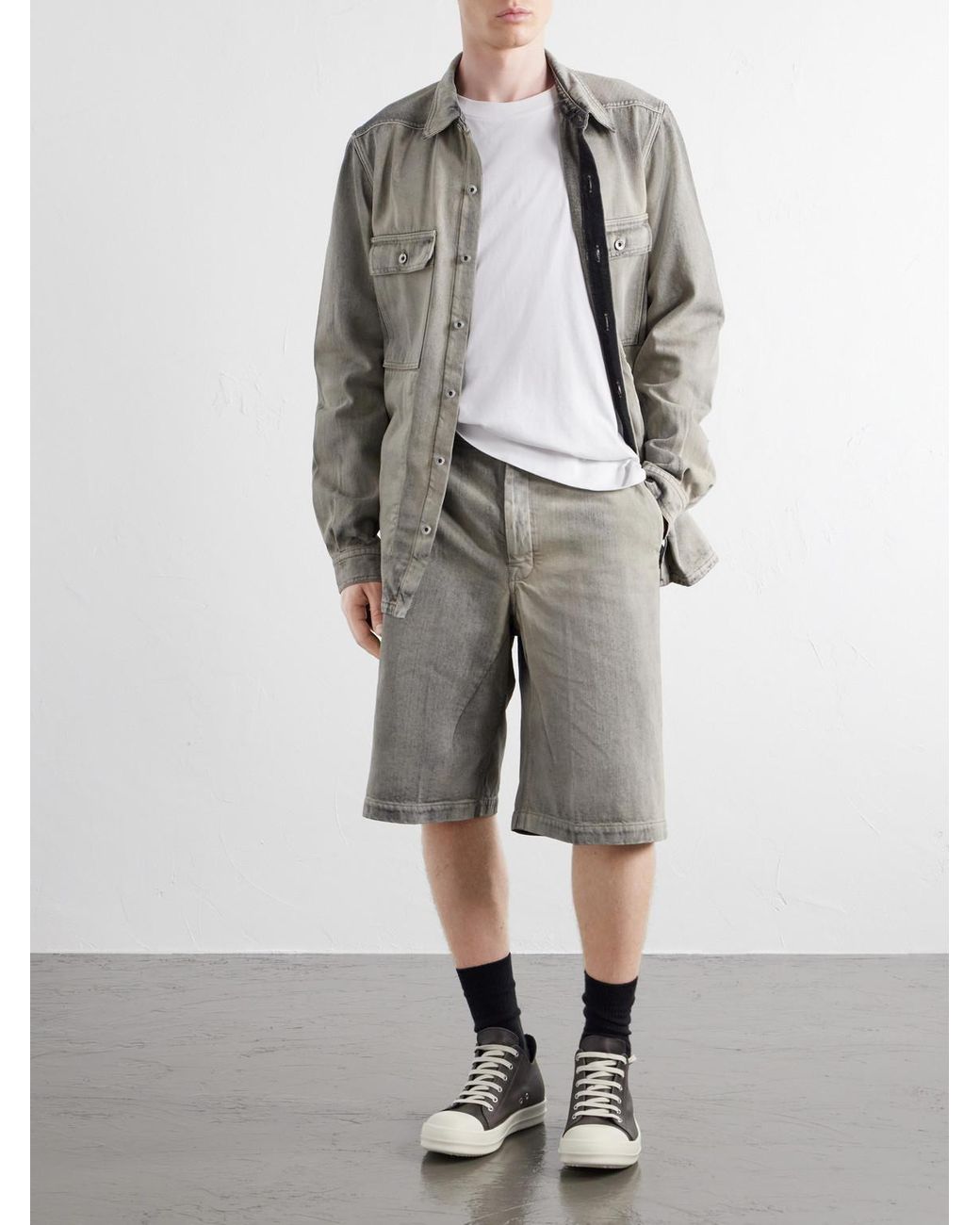 Rick Owens Gray Work Straight-Leg Denim Shorts for men