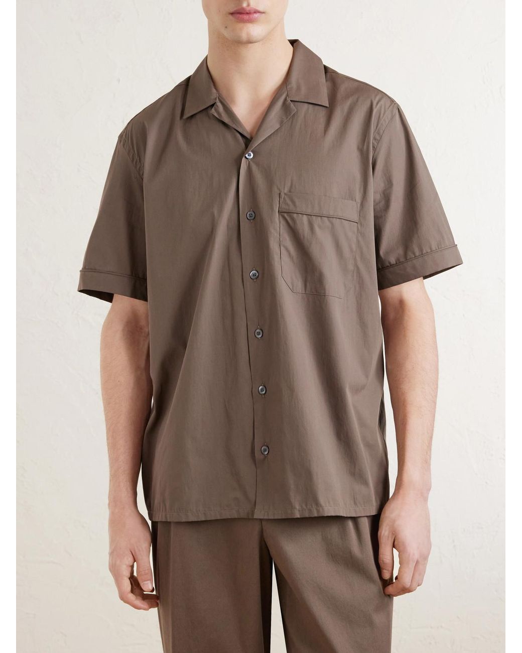 Canali Gray Camp-collar Cotton Shirt for men