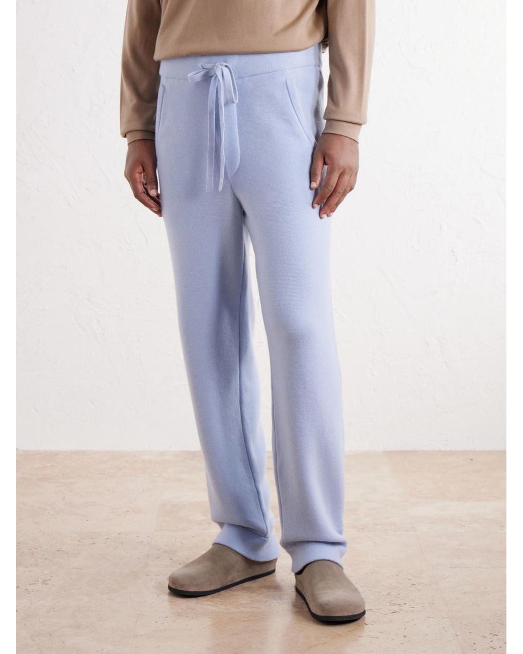 God's True Cashmere Blue Straight-Leg Cashmere-Knit Trousers for men