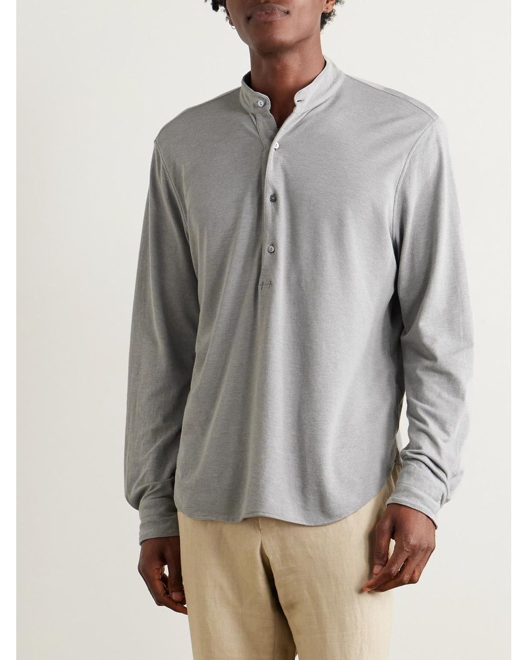 STÒFFA Gray Cotton And Silk-blend Piqué Henley Shirt for men