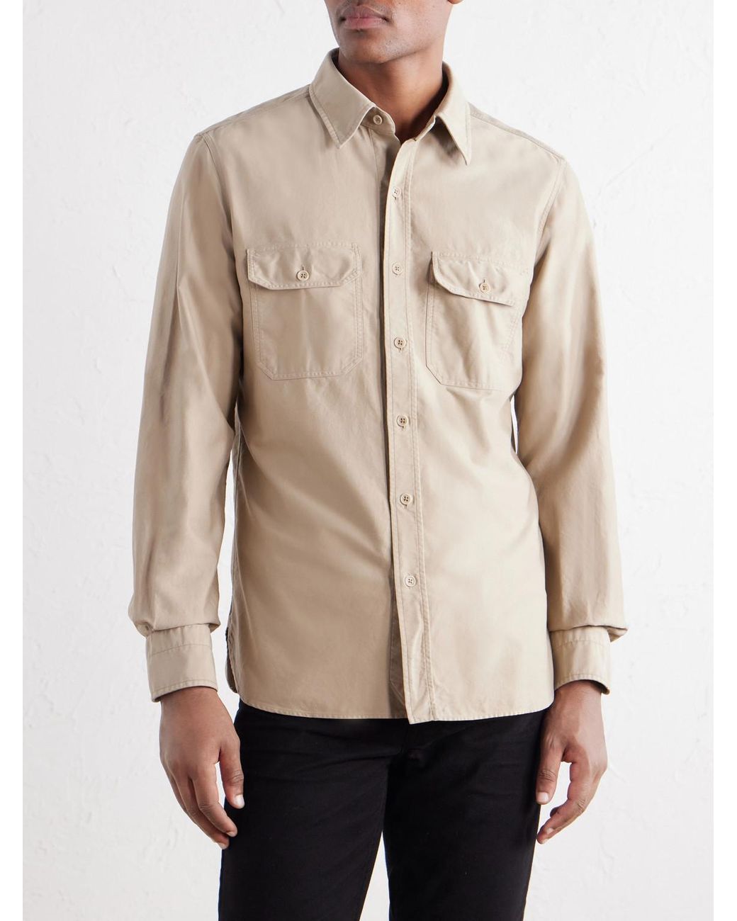Tom Ford White Garment-Dyed Cotton-Moleskin Shirt for men