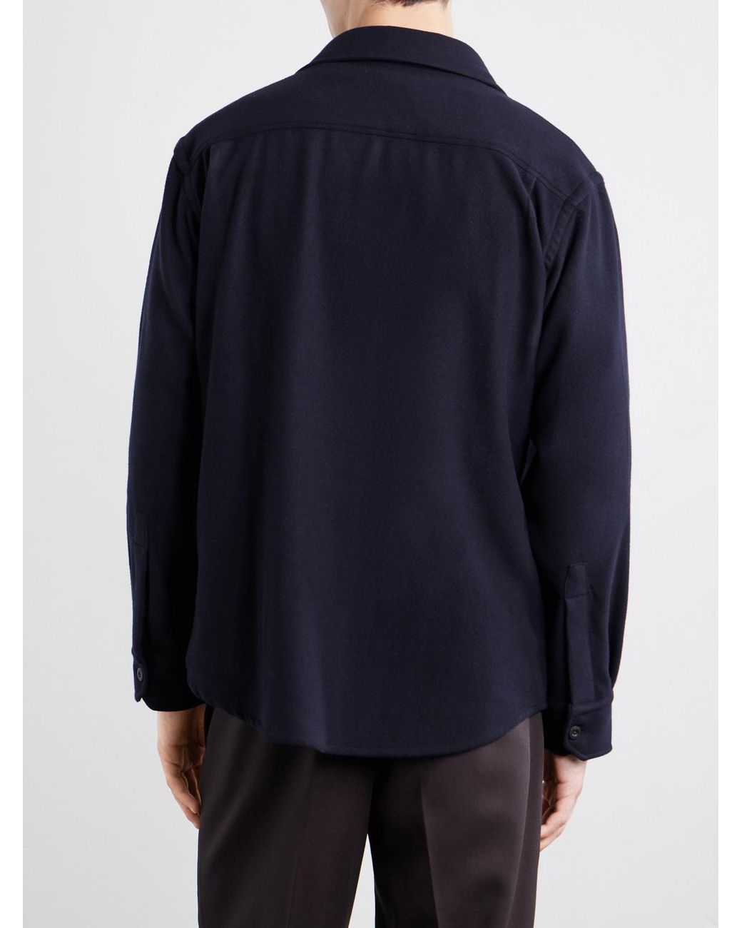 Caruso Blue Brushed Wool Overshirt for men