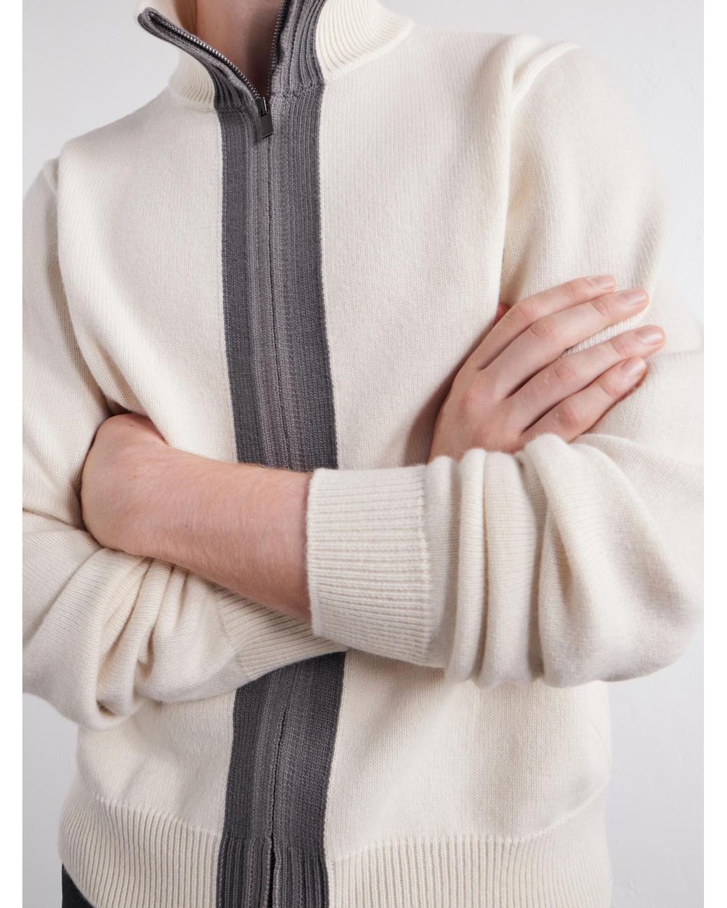 Gucci Natural Web-Intarsia Wool Zip-Up Sweater for men