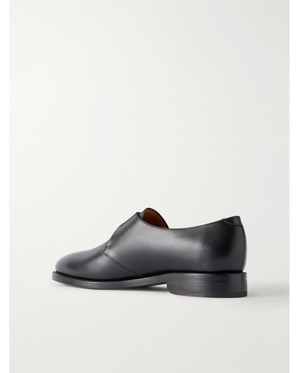 Morjas Black Leather Monk-Strap Shoes for men