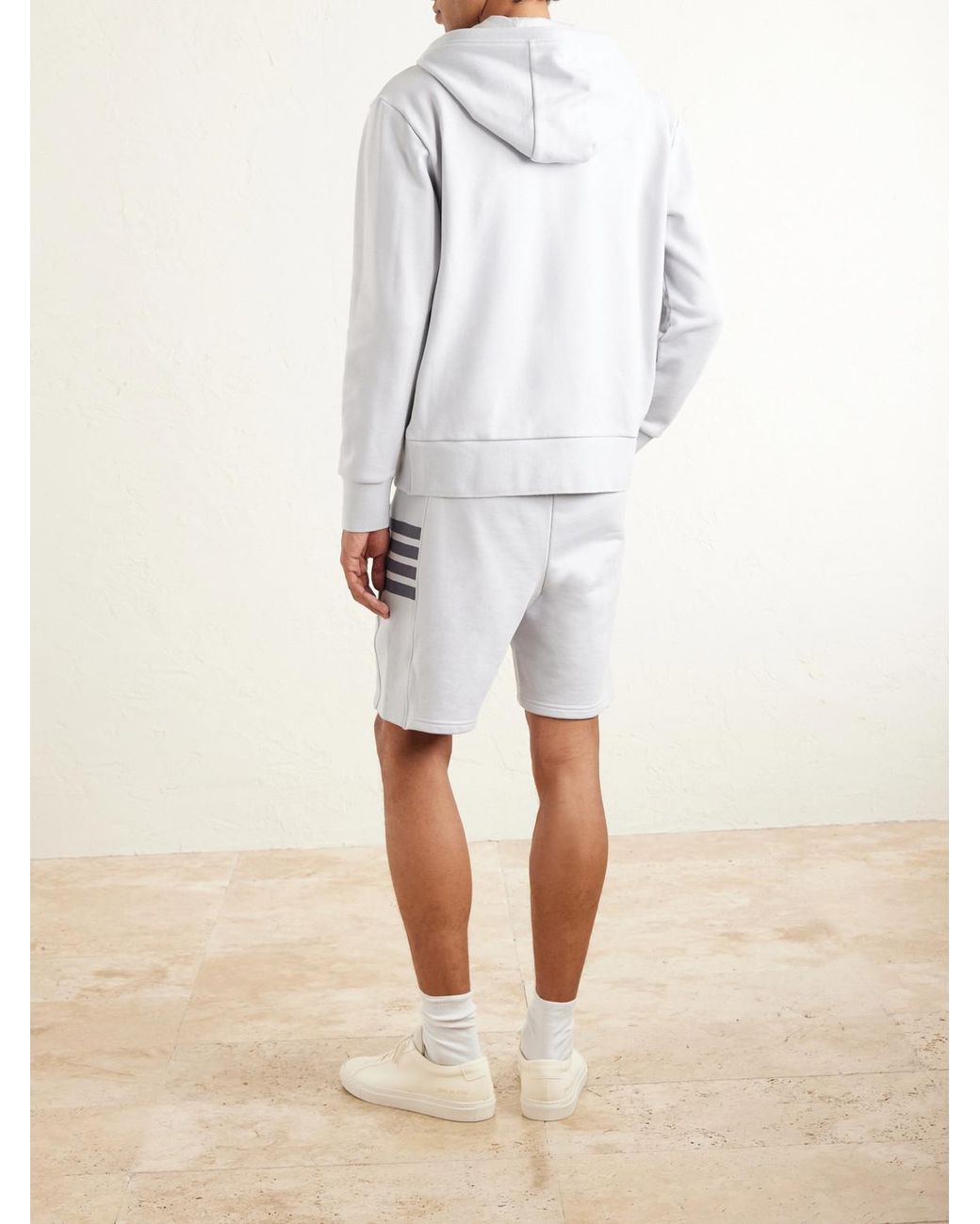 Thom Browne White Striped Colour-block Cotton-jersey Zip-up Hoodie for men