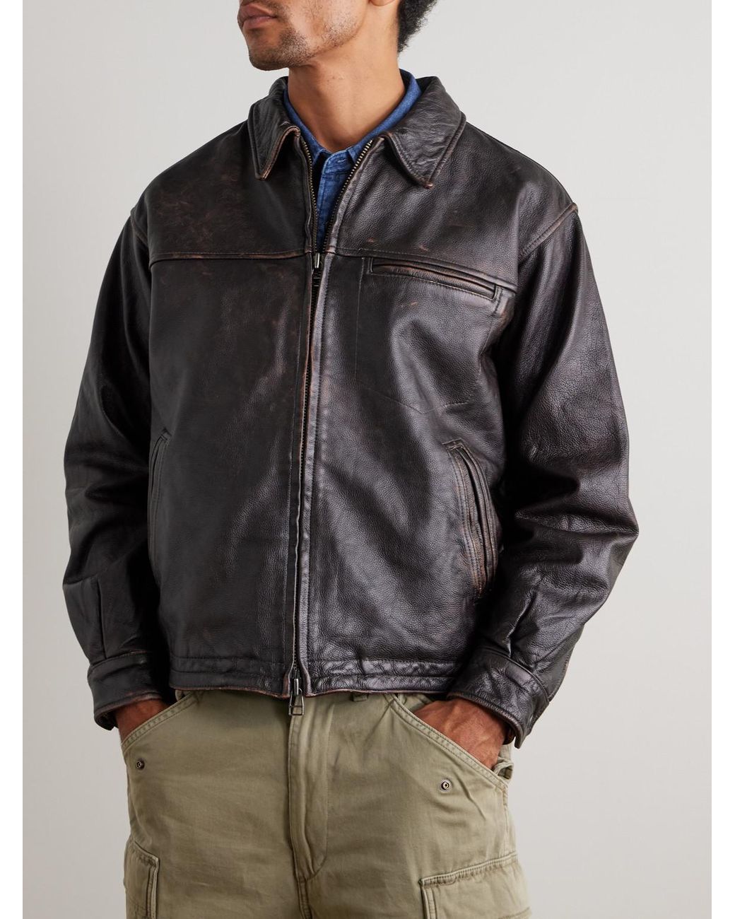FRIZMWORKS Gray Distressed Leather Jacket for men