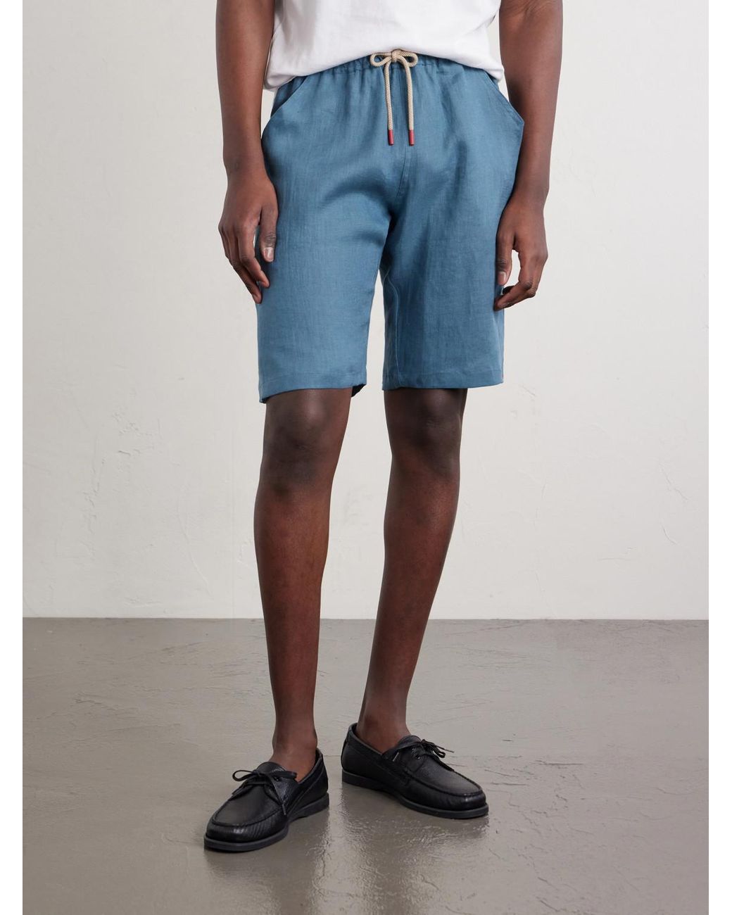 Kiton Blue Drawstring Linen Shorts for men