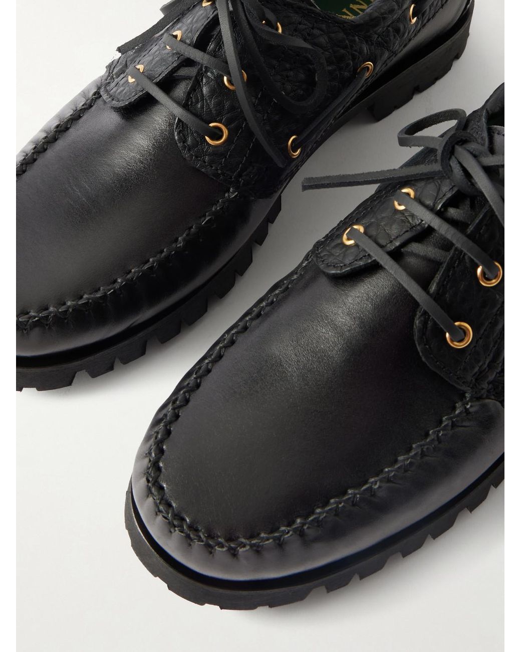 VINNY'S Black Aztec Leather Boat Shoes for men