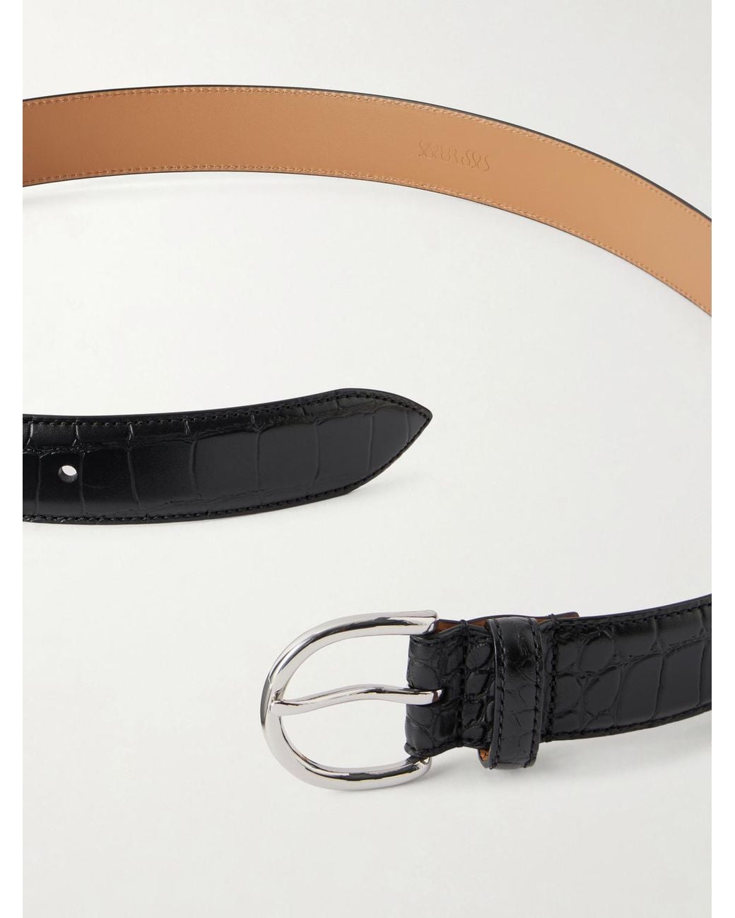 Morjas Black 3Cm Croc-Embossed Leather Belt for men