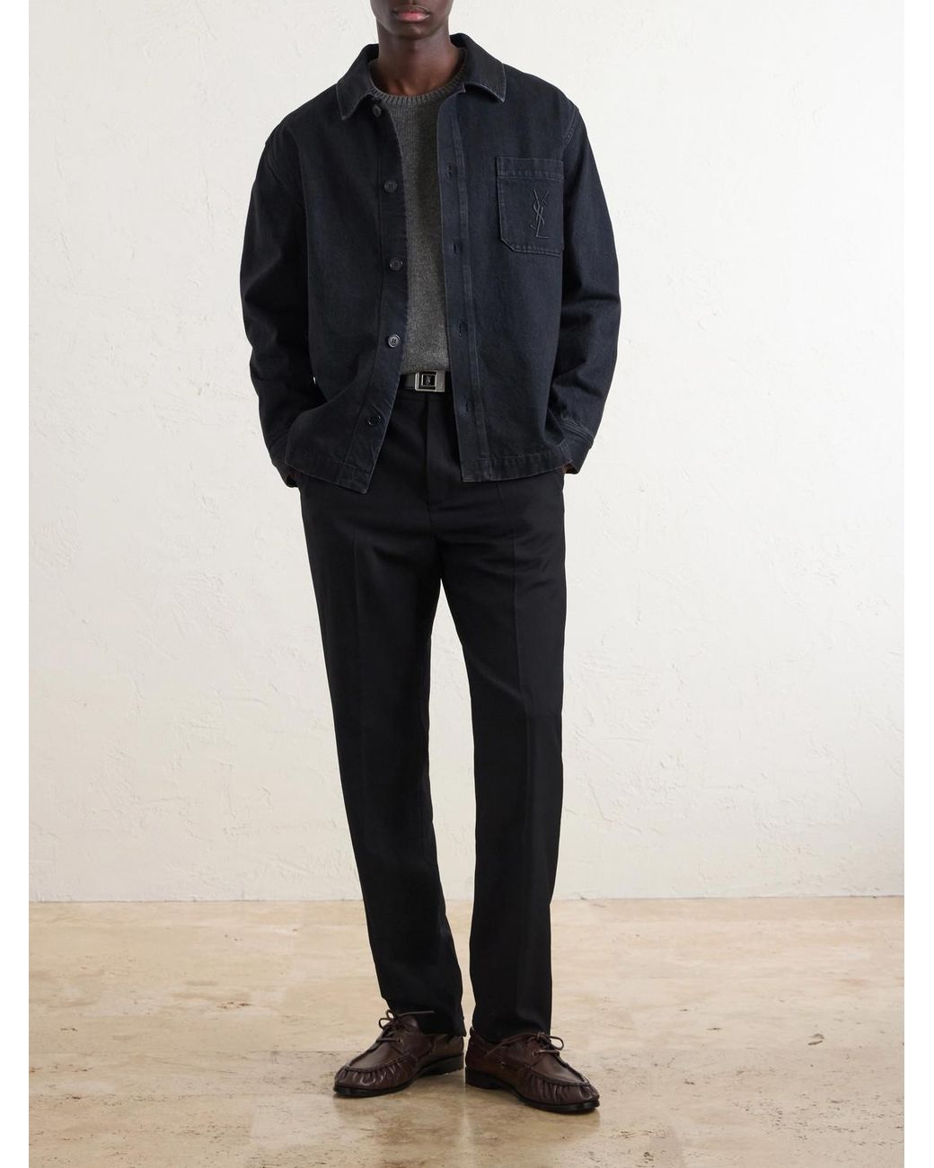 Saint Laurent Blue Logo-embroidered Cotton Denim Overshirt for men
