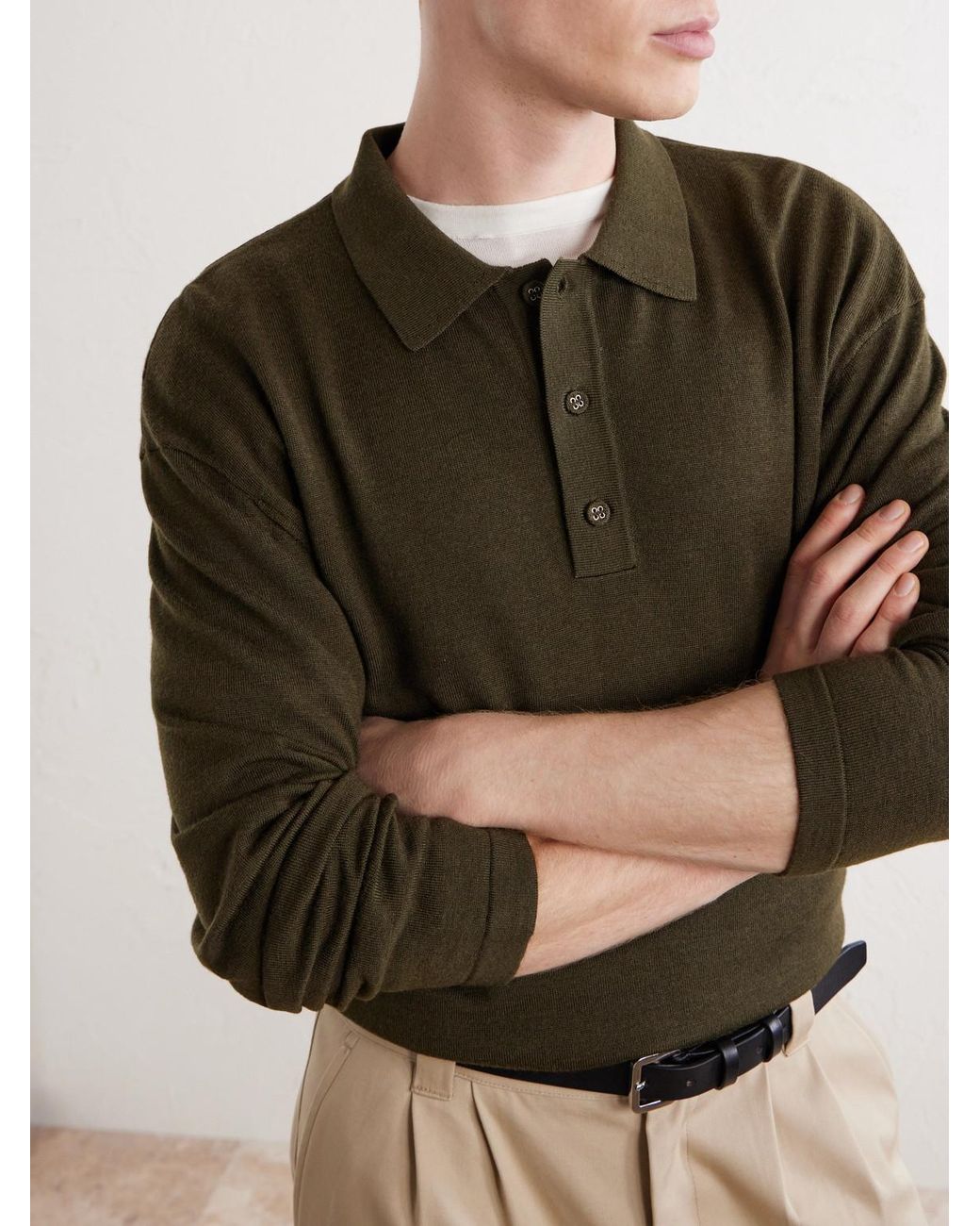 Officine Generale Green Bay Merino Wool Polo Shirt for men