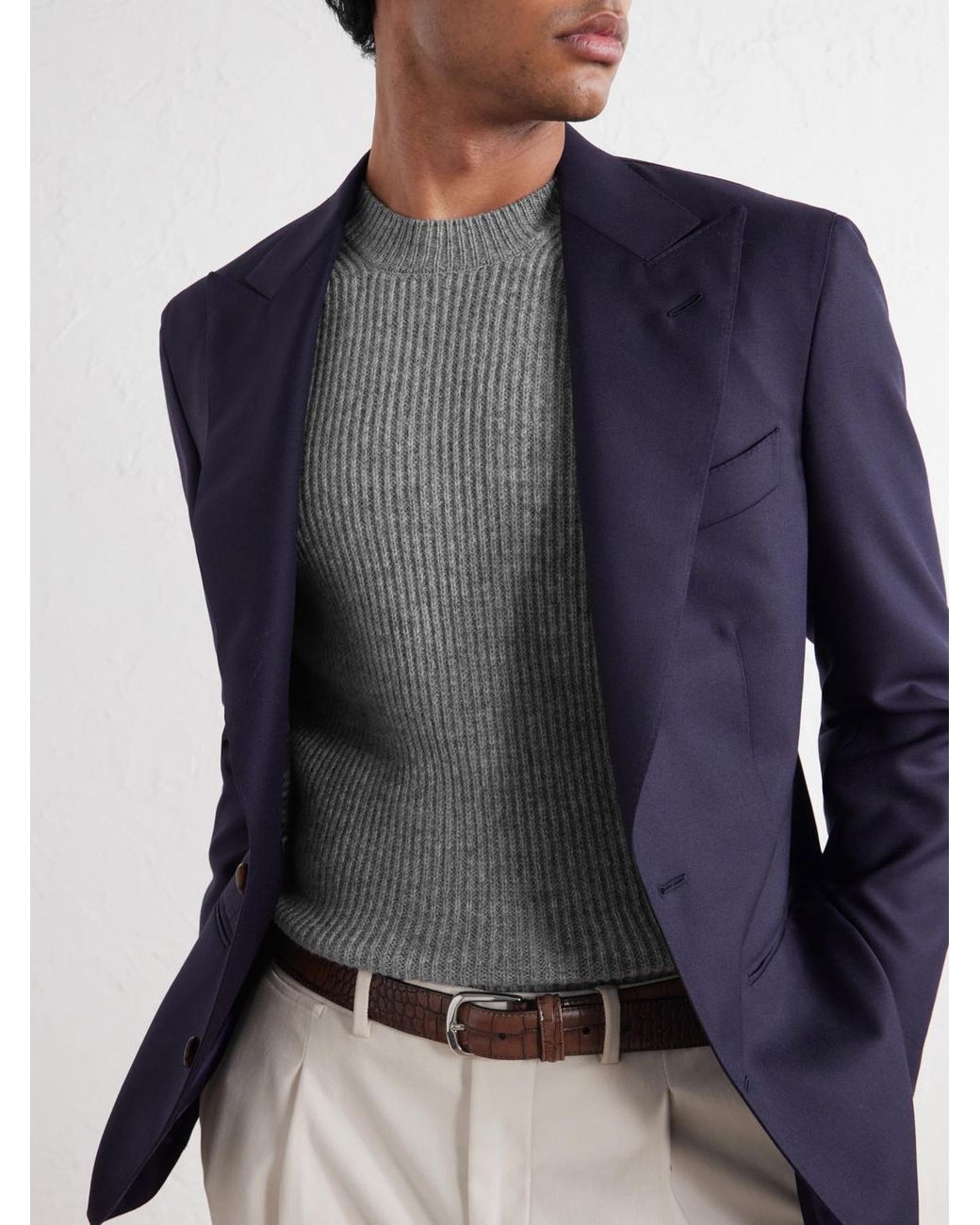Slowear Gray Zanone Slim-Fit Ribbed Wool Sweater for men