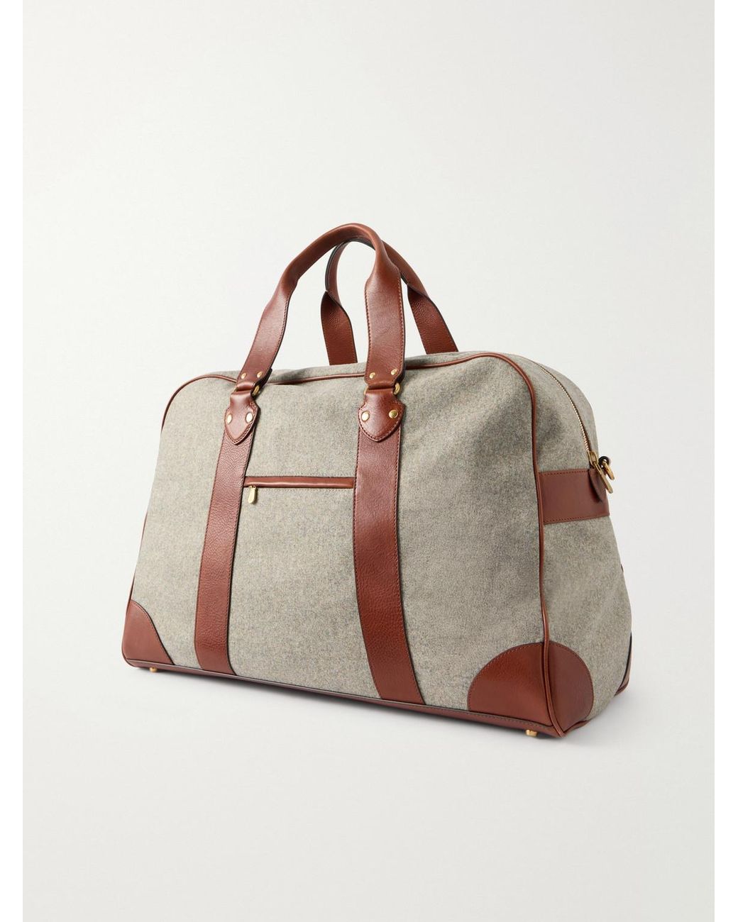 Brunello Cucinelli Brown Leather-trimmed Flannel Weekend Bag for men