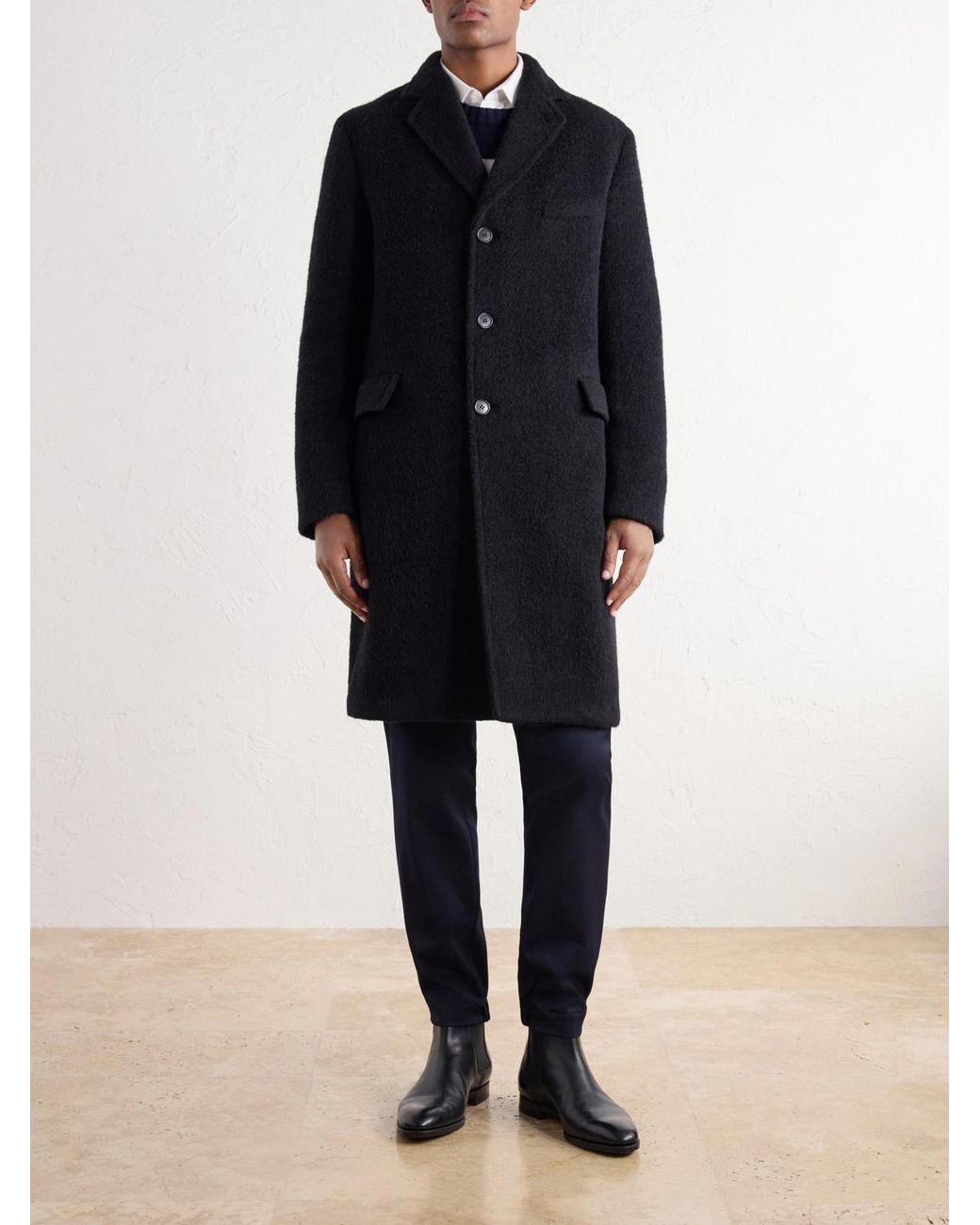 Slowear Black Montedoro Alpaca-Blend Bouclé Coat for men