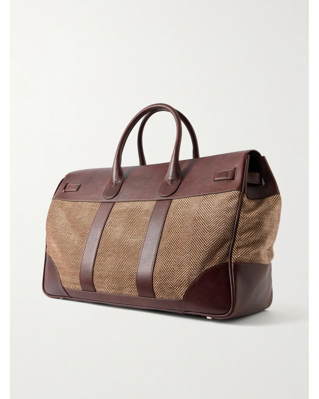 Brunello Cucinelli Brown Herringbone Canvas And Leather Weekend Bag for men