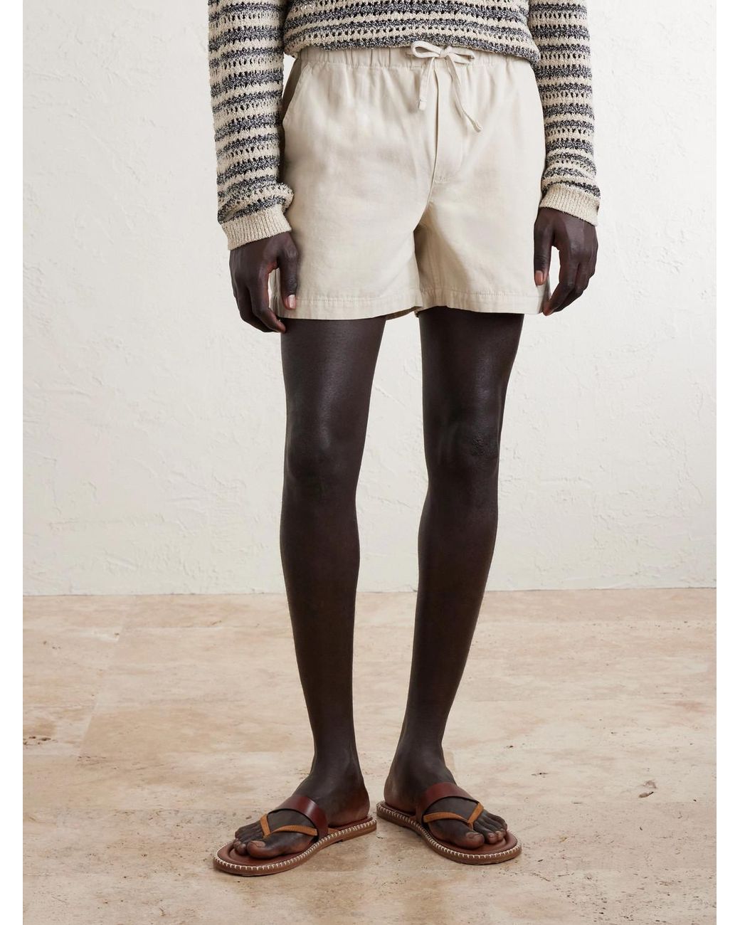 FRAME Natural Straight-Leg Cotton-Canvas Drawstring Shorts for men
