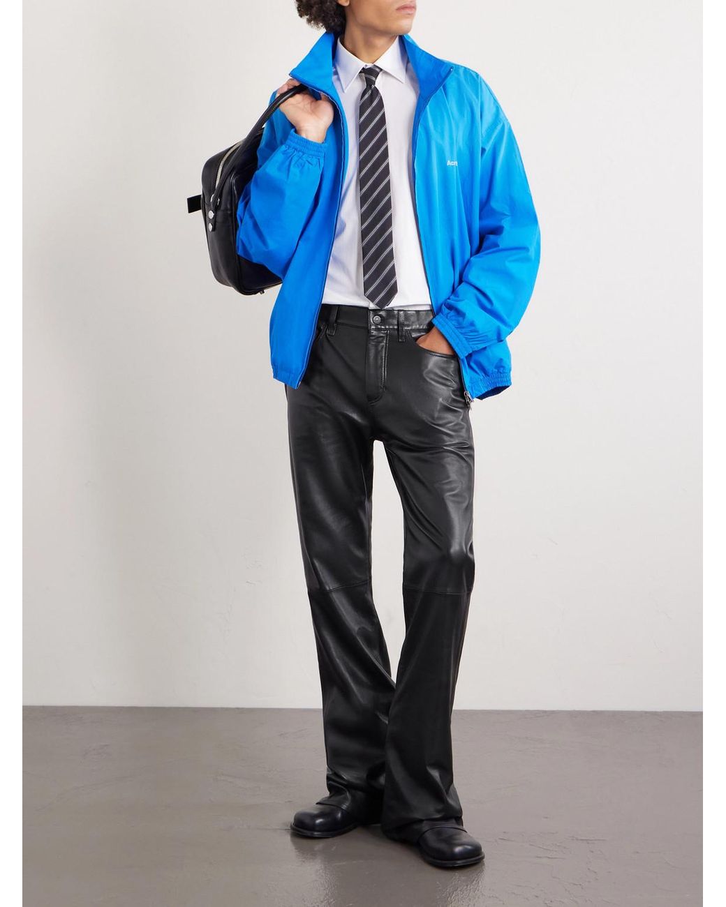 Acne Gray Flared Panelled Leather Trousers for men