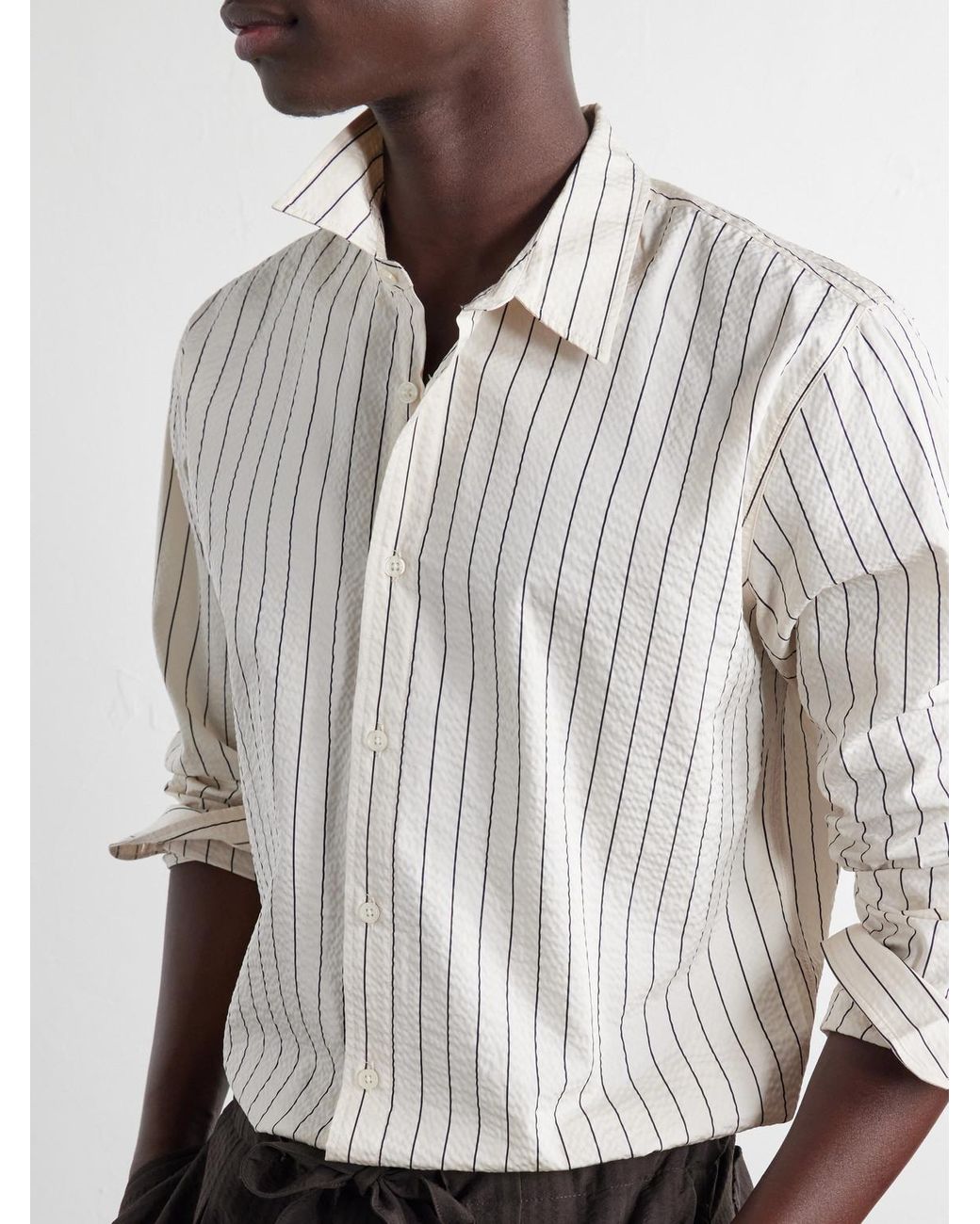 Orlebar Brown White Justin Striped Cotton-Seersucker Shirt for men