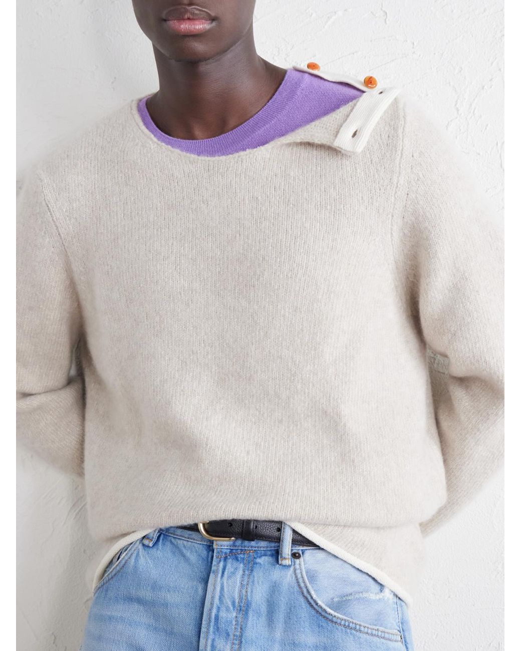 God's True Cashmere White Bouclé Cashmere Sweater for men