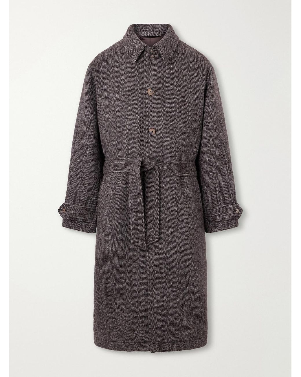 De Bonne Facture Gray Double-Breasted Herringbone Wool-Tweed Coat for men
