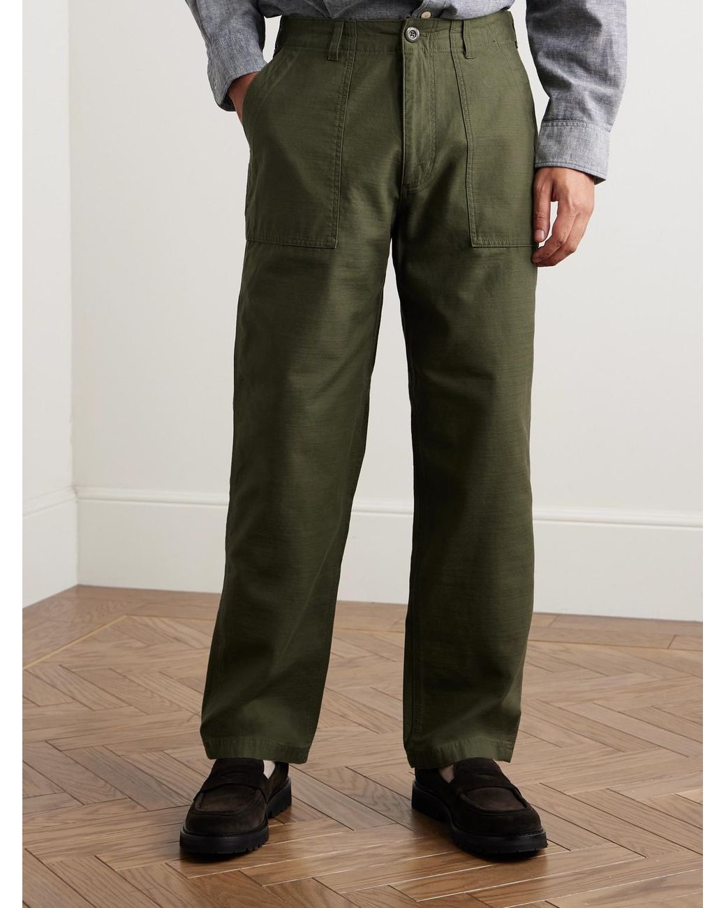 FRIZMWORKS Green Straight-Leg Cotton Trousers for men