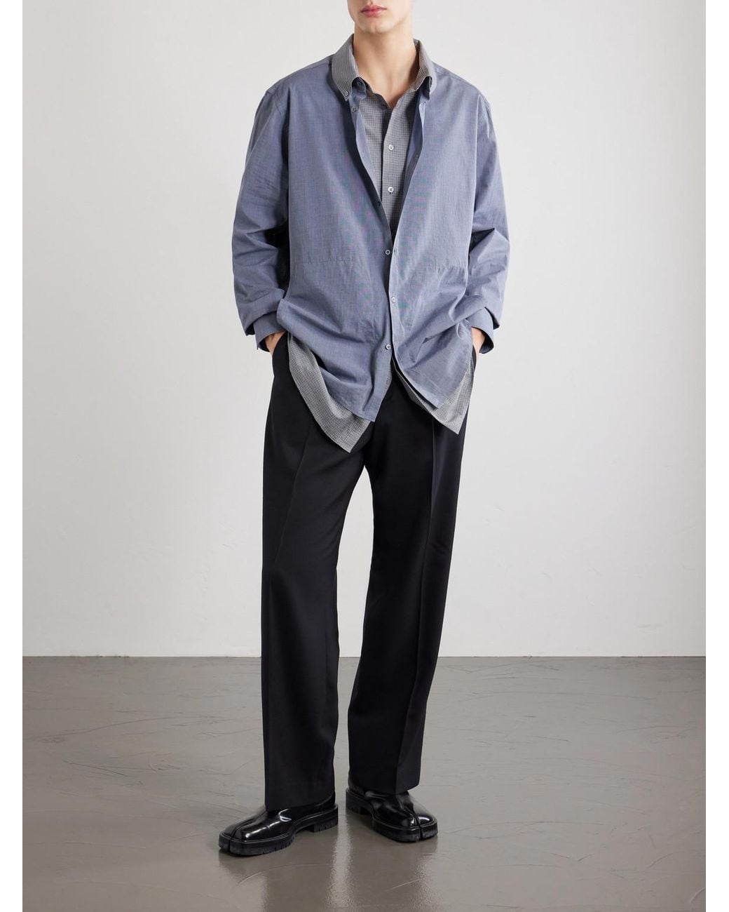 Maison Margiela Blue Double Checked Cotton-Poplin Shirt for men