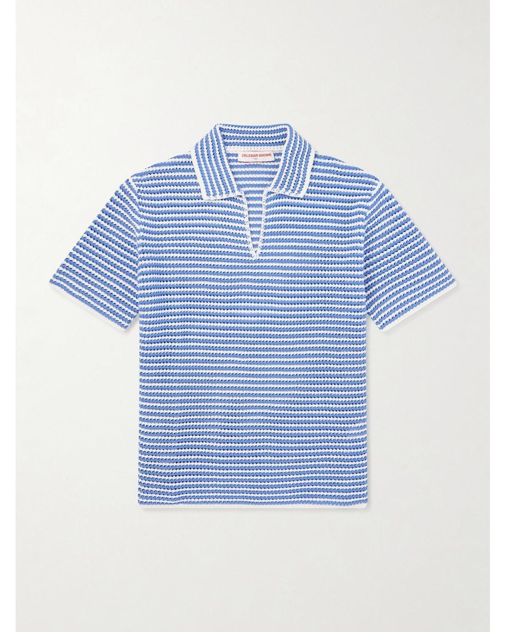Orlebar Brown Blue Batten Striped Open-Knit Cotton Polo Shirt for men