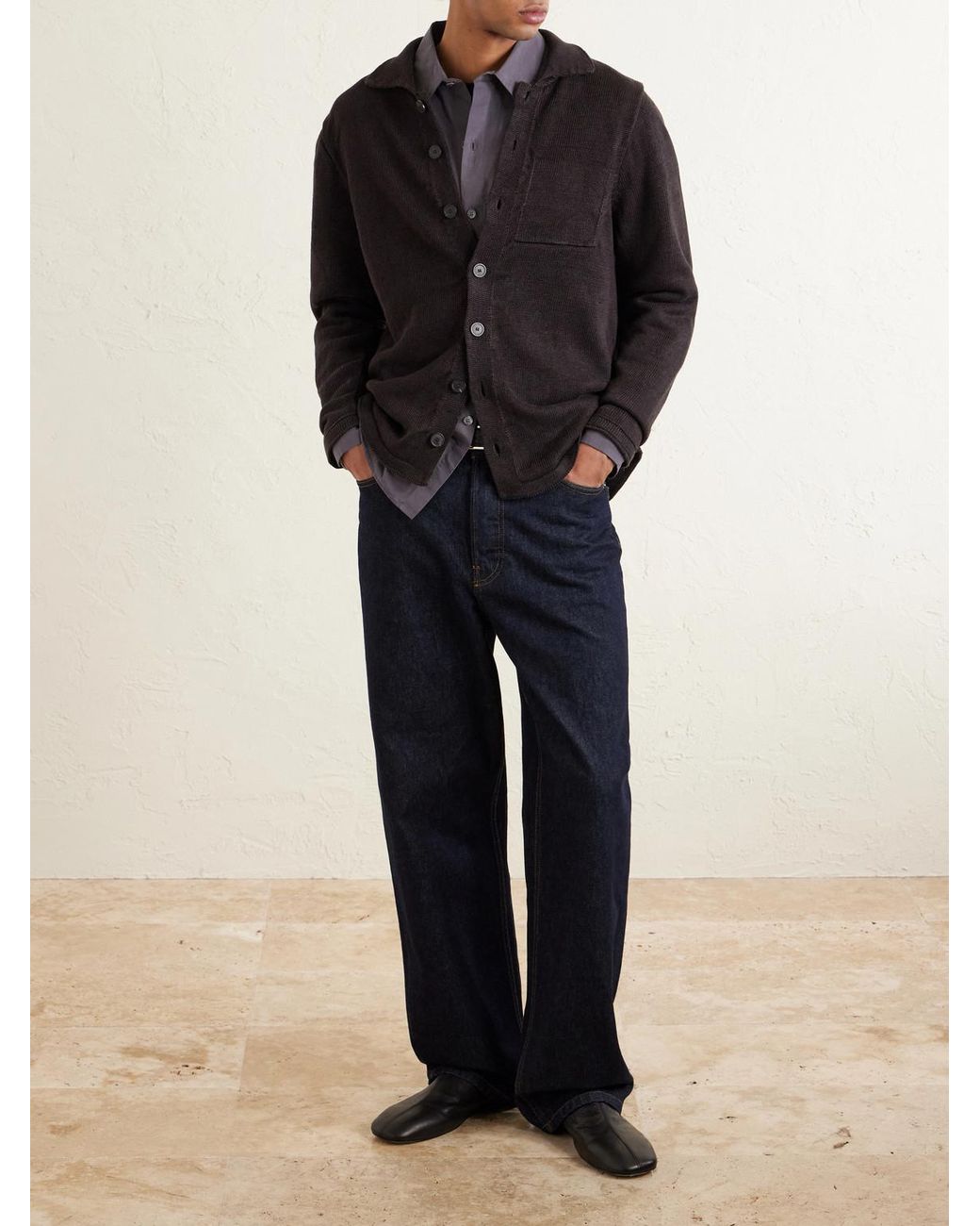 Inis Meáin Blue Linen Cardigan for men