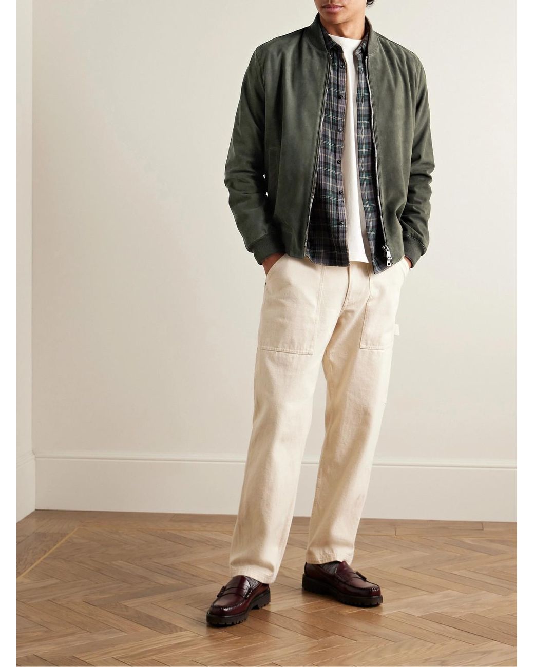 Mr P. Green Suede Bomber Jacket for men