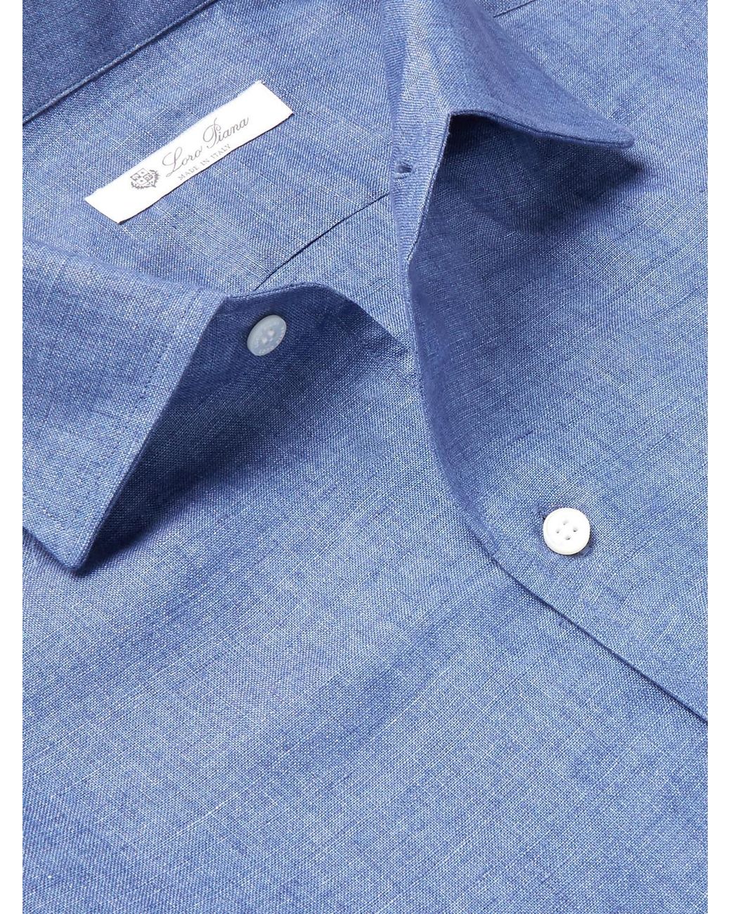 Loro Piana Blue André Slub Linen Shirt for men