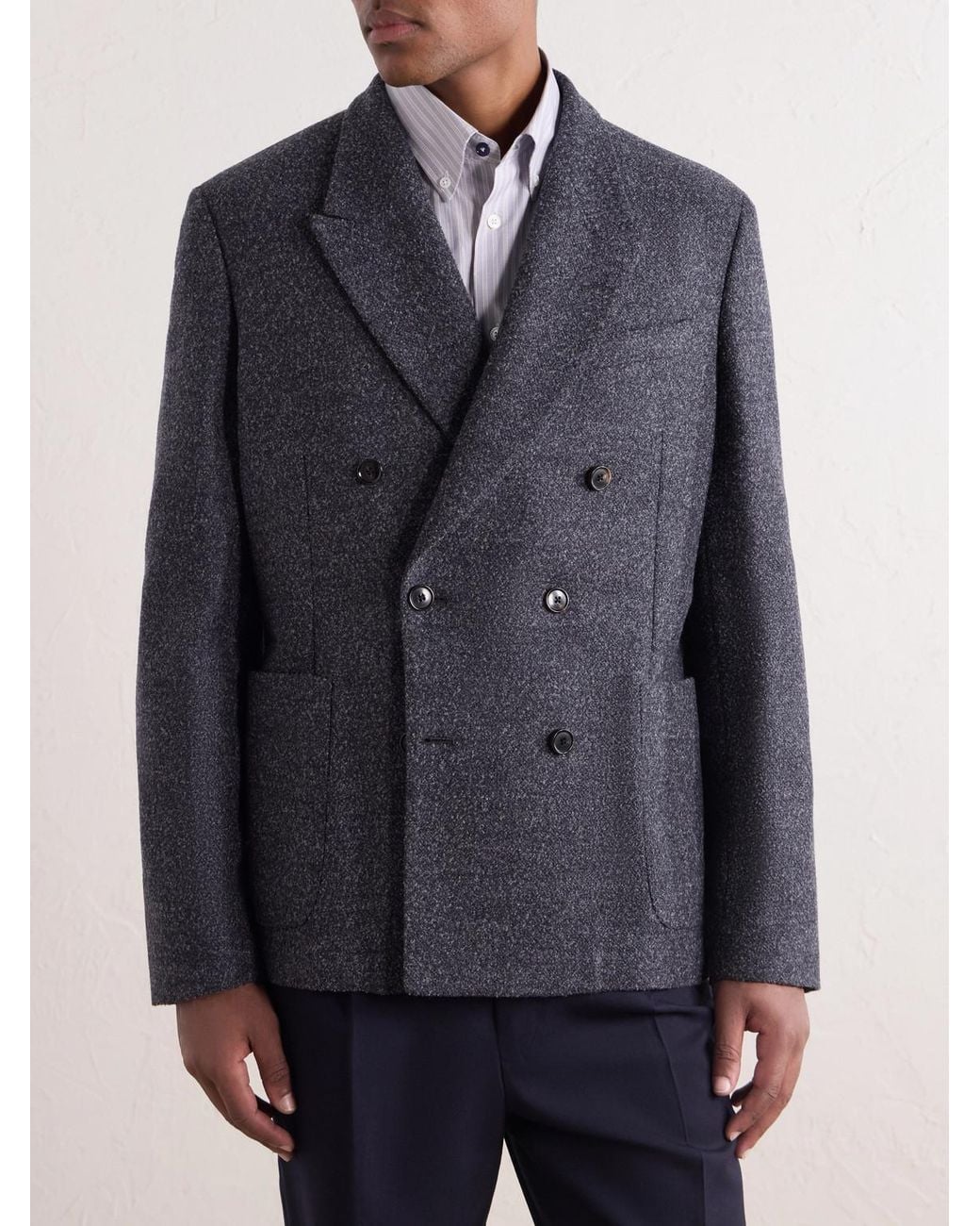 Paul Smith Black Double-Breasted Wool-Blend Bouclé Blazer for men