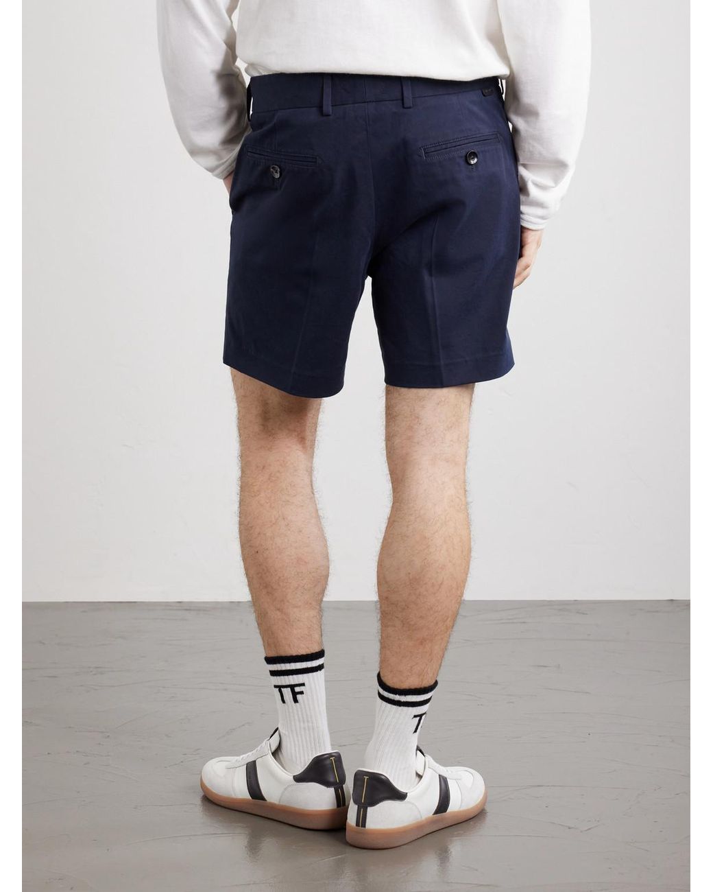 Tom Ford Blue Straight-leg Cotton-blend Twill Shorts for men