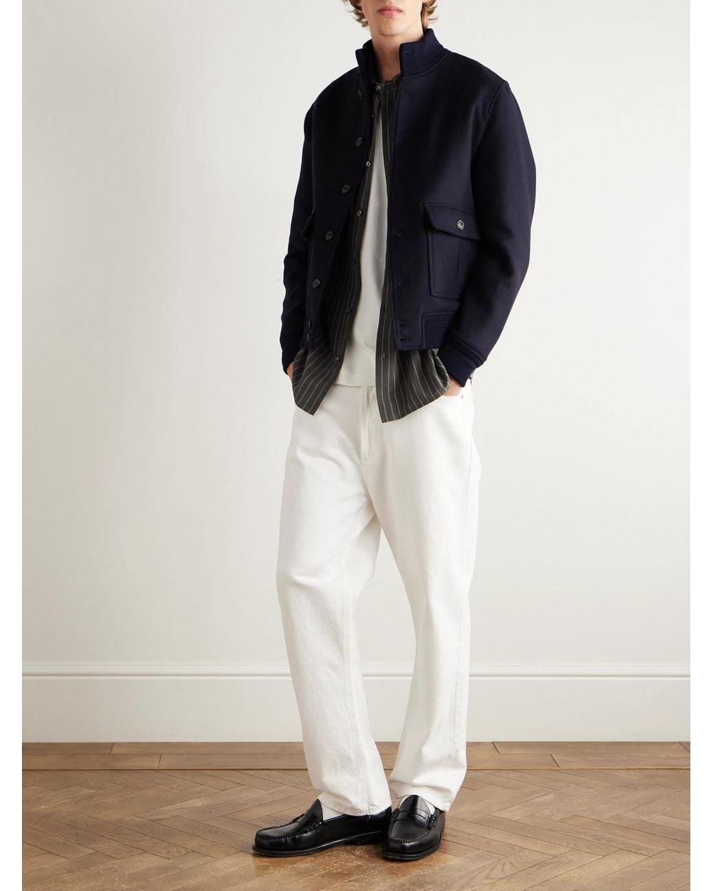 Valstar Blue Virgin Wool Bomber Jacket for men