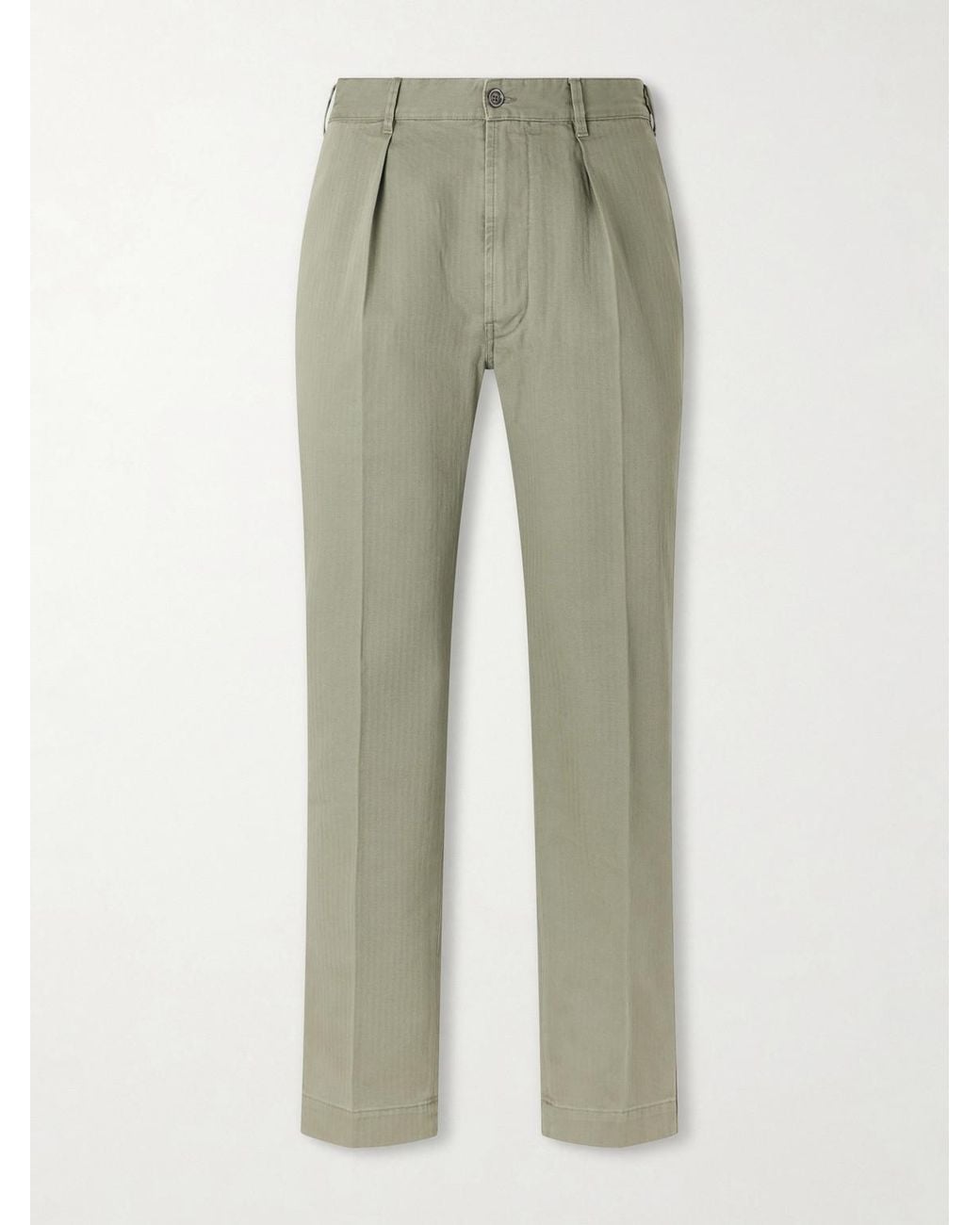Drake's Green Games Straight-Leg Herringbone Cotton Suit Trousers for men