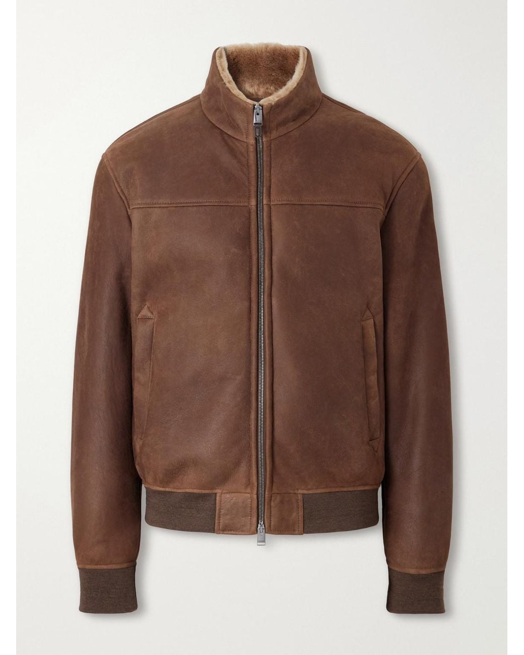 Canali Brown Shearling-Lined Full-Grain Leather Jacket for men