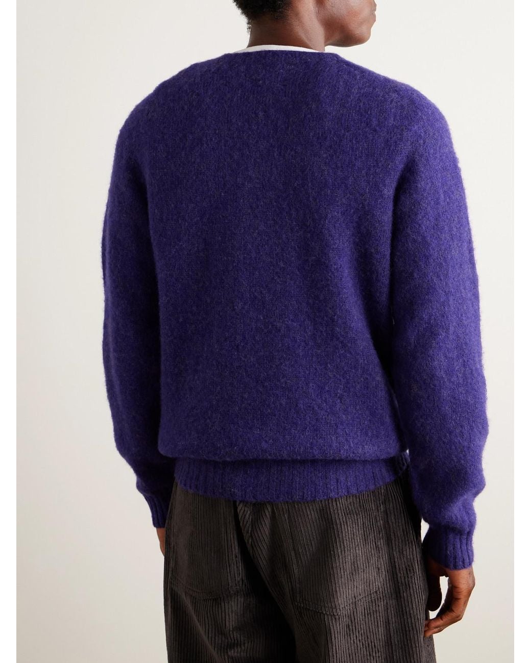Drake's Blue Brushed-Wool Sweater for men