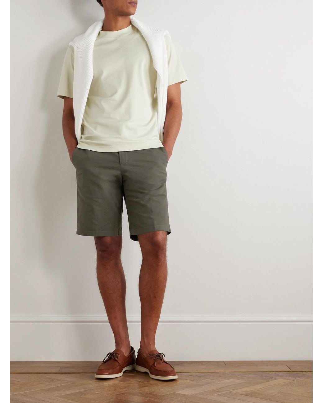 Loro Piana Green Jarno Straight-Leg Stretch-Cotton Bermuda Shorts for men