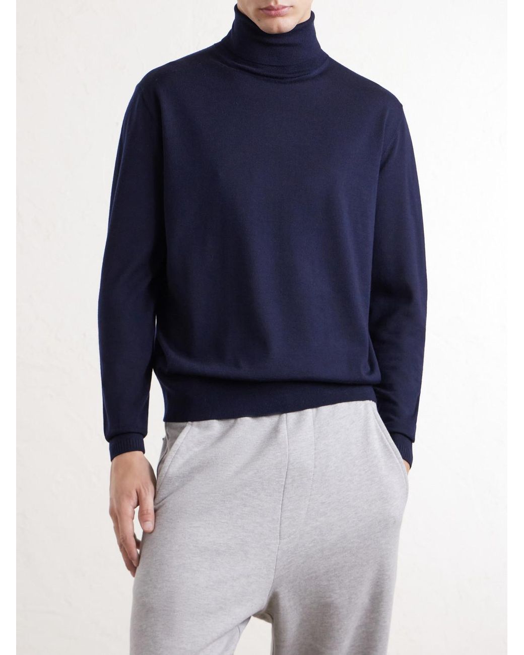 Dries Van Noten Blue Merino Wool Rollneck Sweater for men