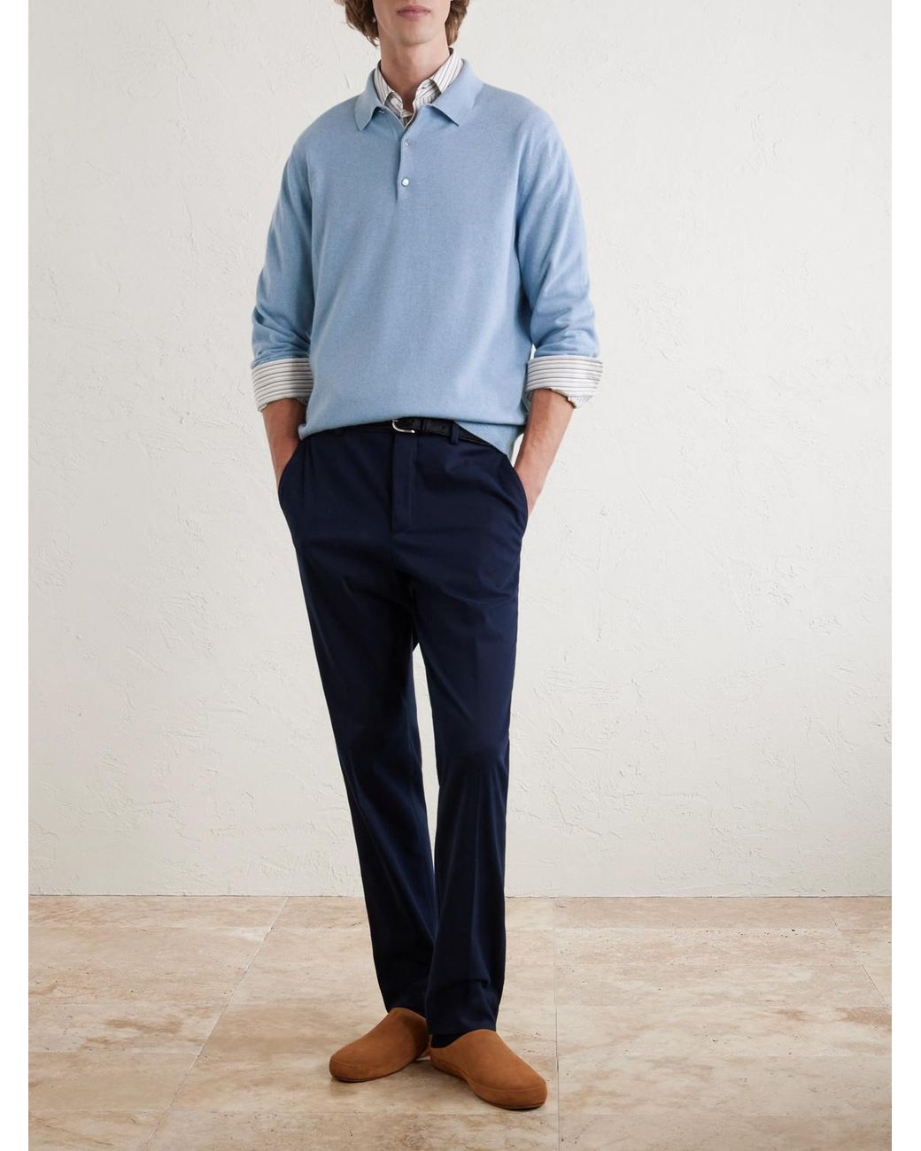 Loro Piana Blue Cashmere Polo Shirt for men