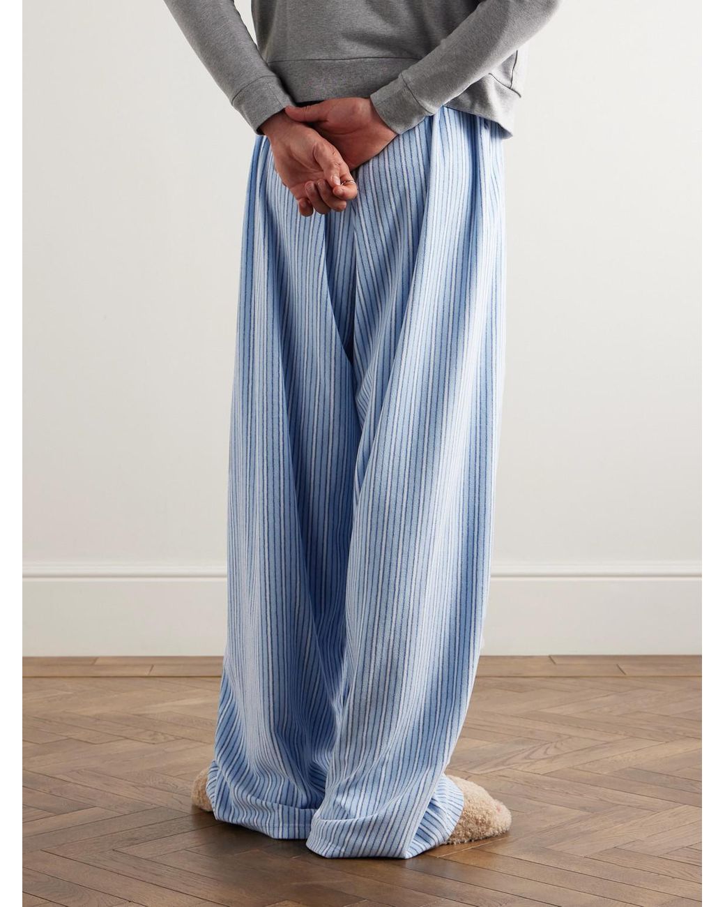 Balenciaga Wide-Leg Striped Fleece Drawstring Pyjama Trousers in