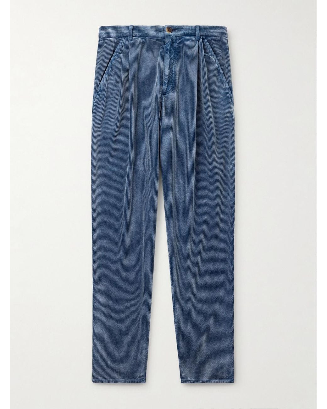 Brunello Cucinelli Blue Tapered Cotton-Corduroy Trousers for men