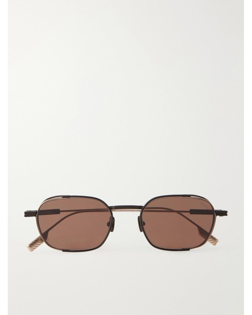 Zegna Natural Round-frame Two-tone Titanium Sunglasses for men