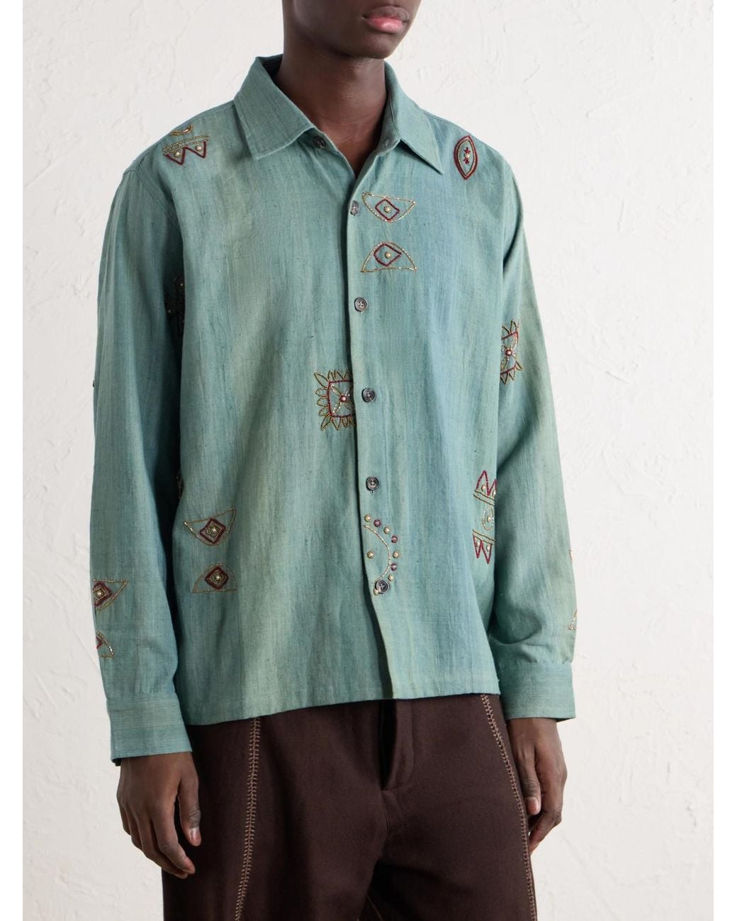 Kartik Research Blue Box Bead-Embellished Handwoven Cotton Shirt for men