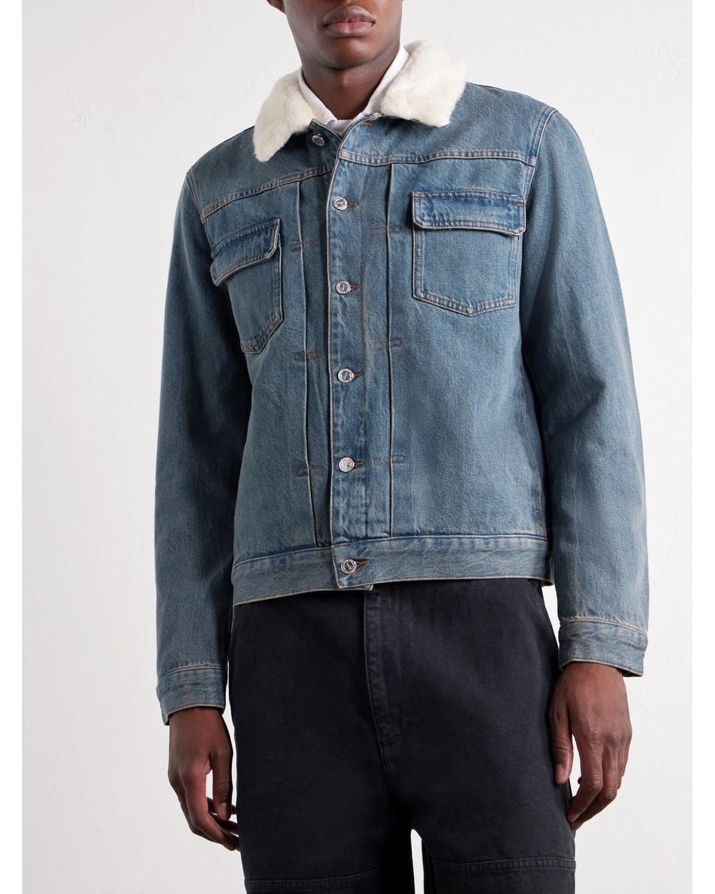 A.P.C. Blue Justin Pleated Wool-Trimmed Denim Jacket for men