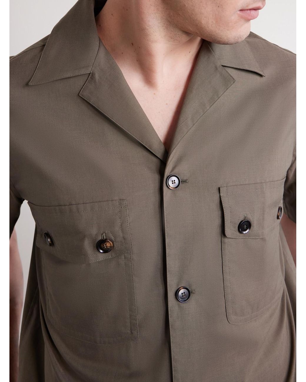 Brioni Gray Convertible-Collar Cotton-Poplin Shirt for men