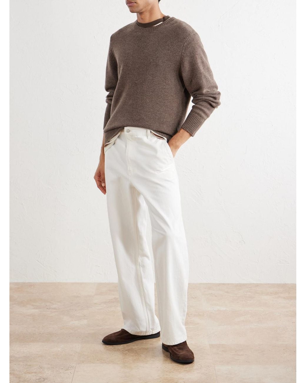 Officine Generale Brown Mycrew Merino Wool And Cashmere-Blend Sweater for men