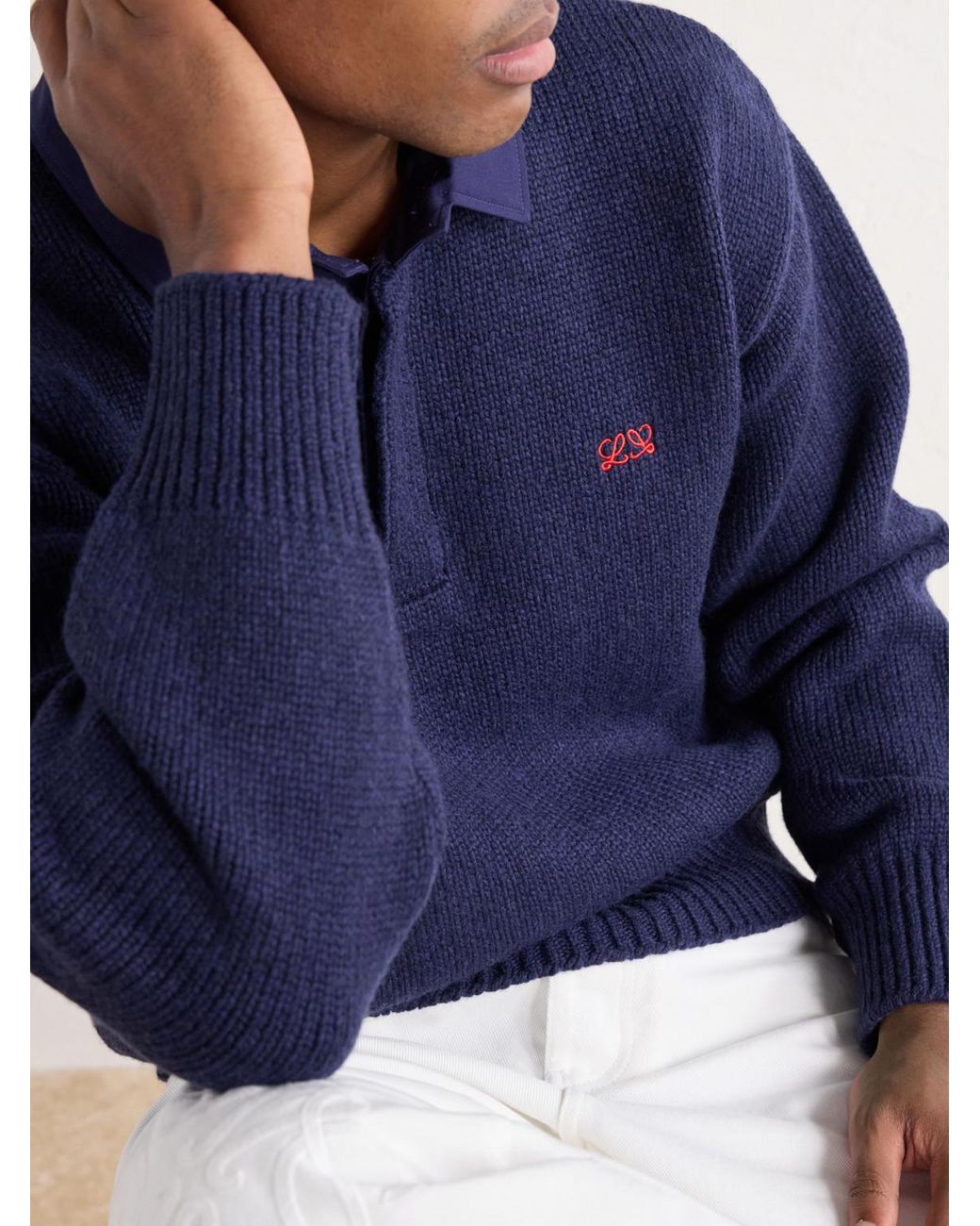 Loewe Blue Logo-Embroidered Cotton Twill-Trimmed Wool-Blend Polo Sweater for men