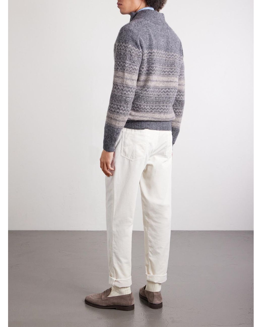 Brunello Cucinelli Gray Alpaca-Blend Zip-Up Sweater for men