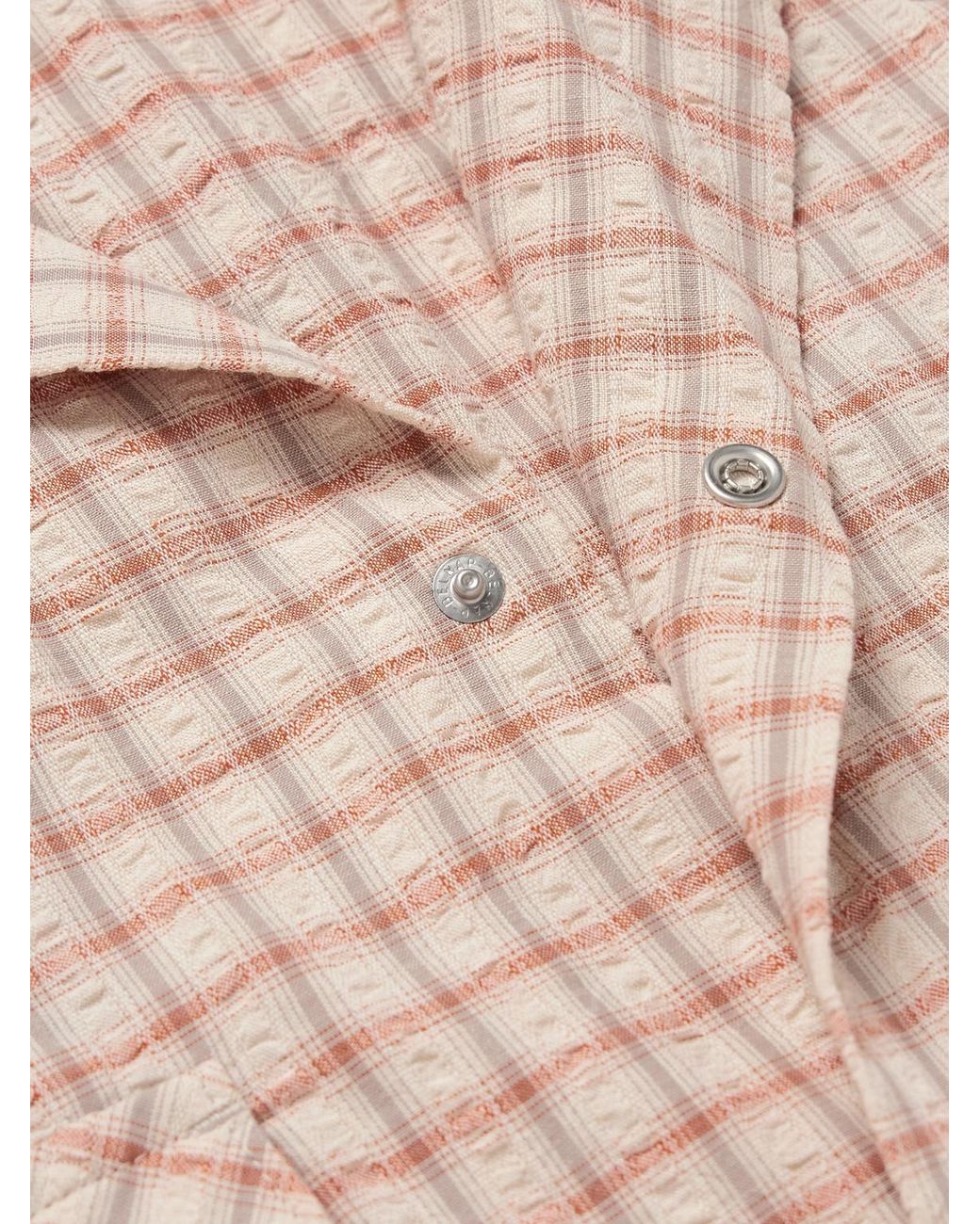 Kapital Pink Camp-collar Logo-appliquéd Checked Cotton And Linen-blend Seersucker Western Shirt for men